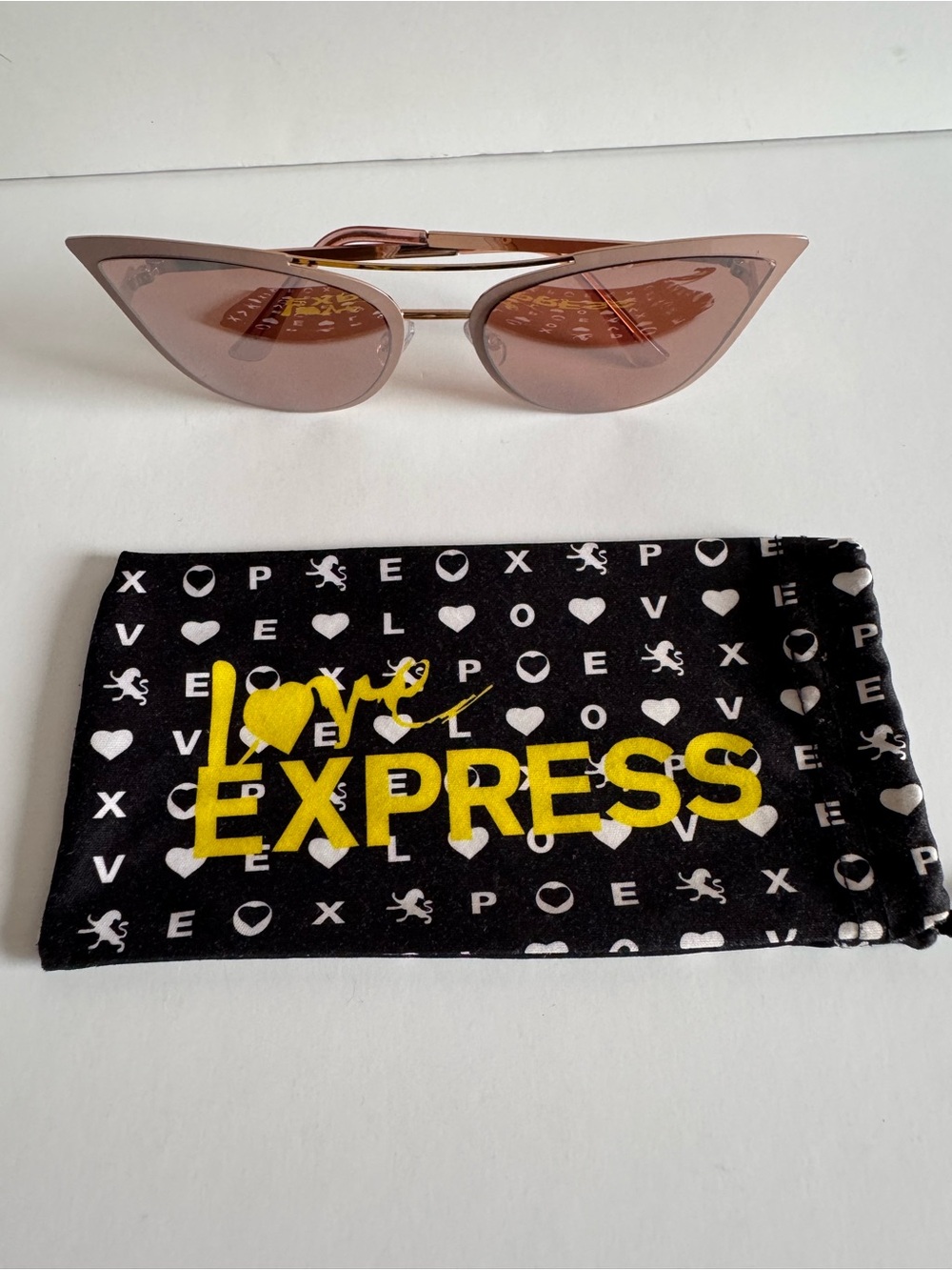 Express Cat Eye Sunglasses in Rose/Gold Metallic Frame